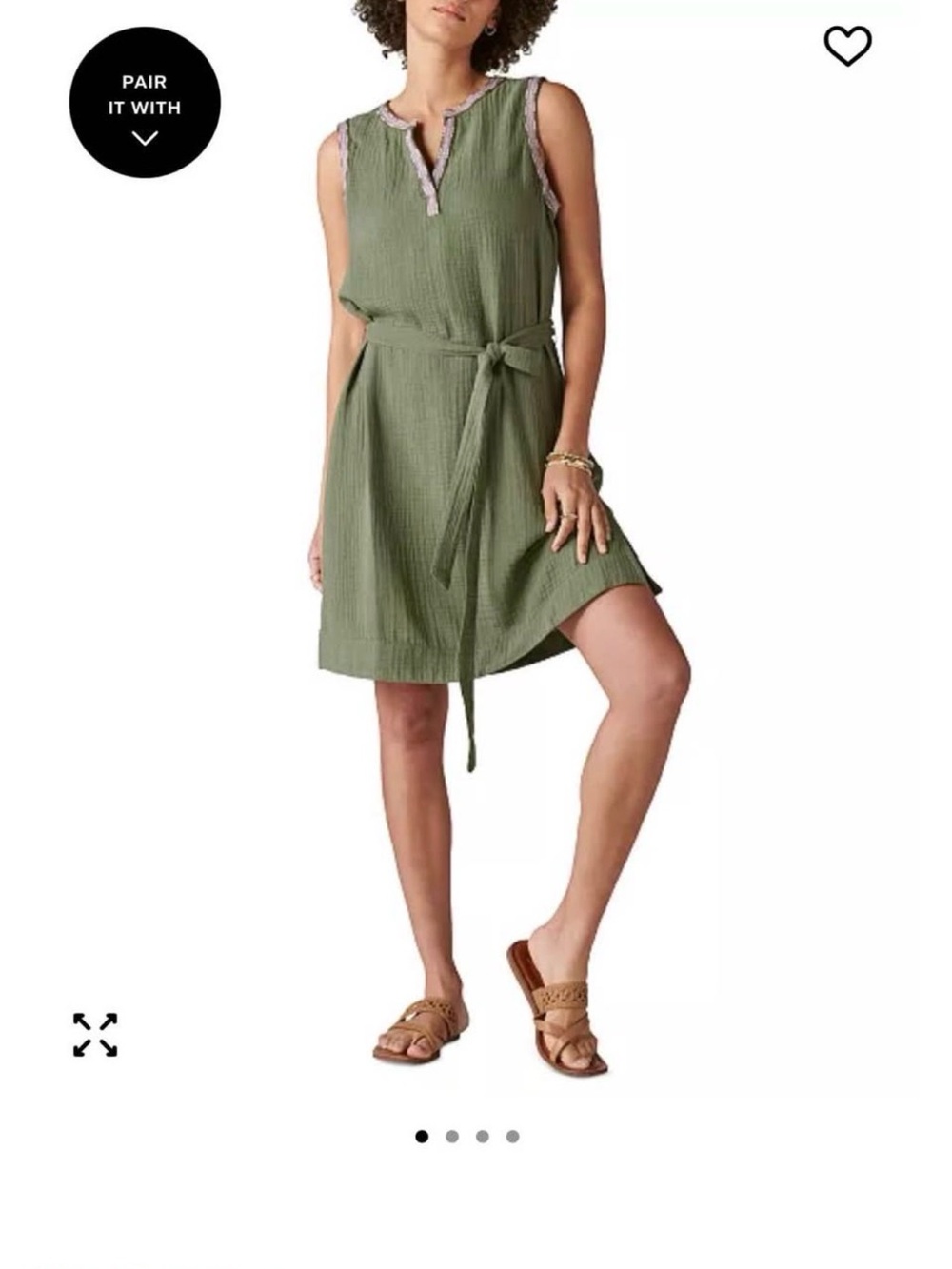 Lucky Brand Olive Green Sleeveless Dress with Pink Trim